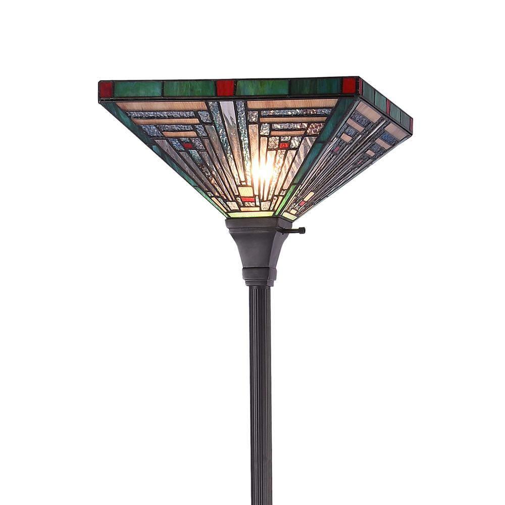 INNES Mission Tiffany-style Blackish Bronze 1 Light Torchiere Lamp 14'' Wide - CHLOE Lighting