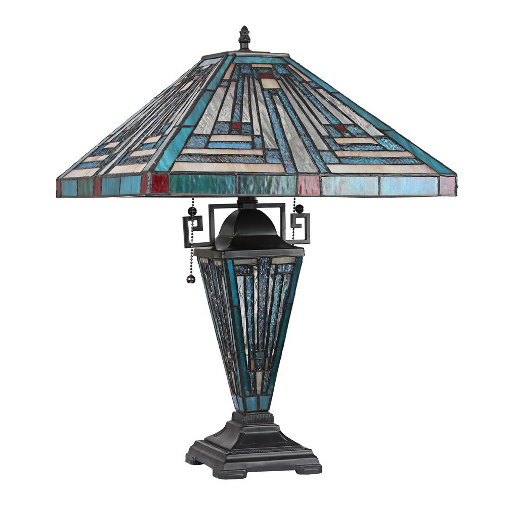 CHLOE Lighting INNES Mission Tiffany-style Blackish Bronze 3 Light Double Lit Table Lamp 16'' Wide