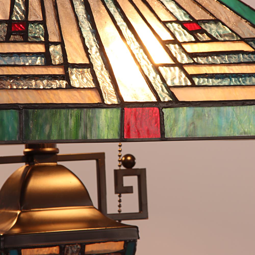 CHLOE Lighting INNES Mission Tiffany-style Blackish Bronze 3 Light Double Lit Table Lamp 16'' Wide
