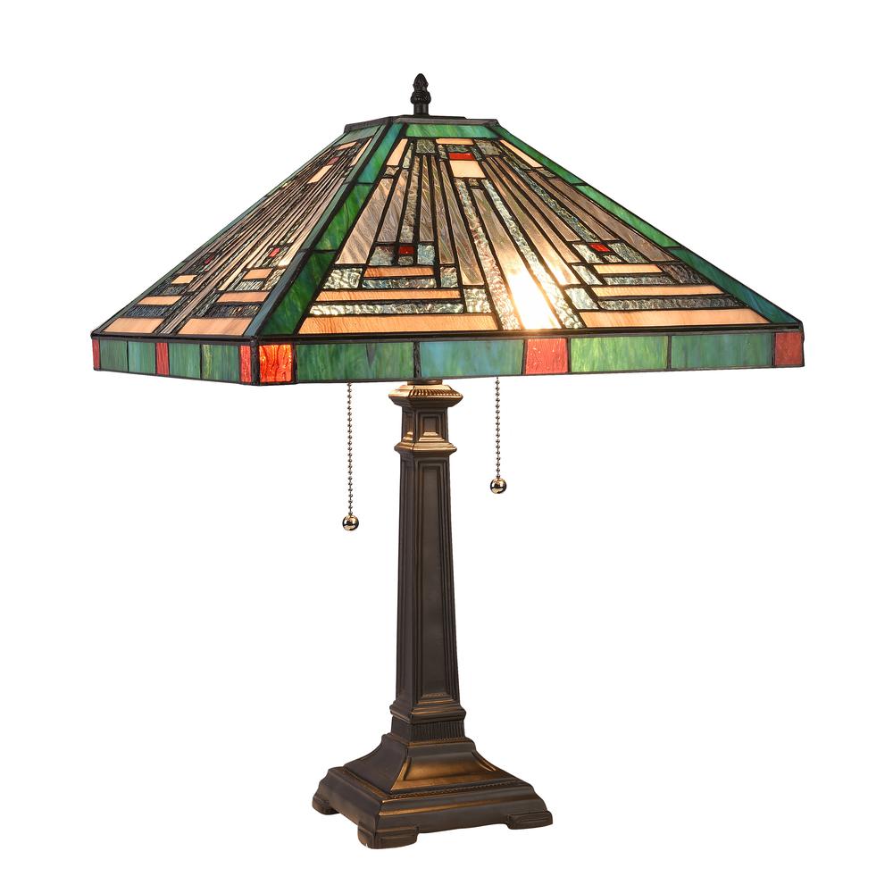CHLOE Lighting INNES Tiffany-style Blackish Bronze 2 Light Table Lamp 16'' Shade