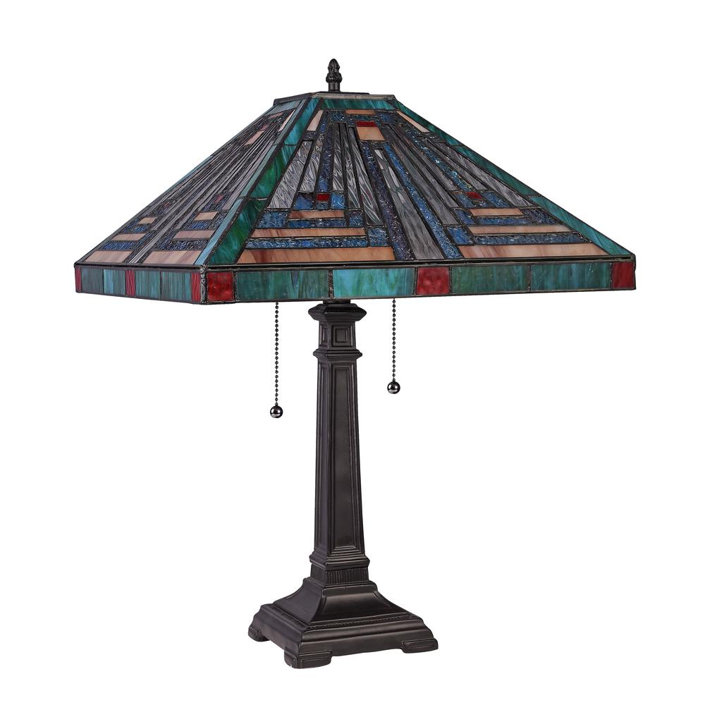 CHLOE Lighting INNES Tiffany-style Blackish Bronze 2 Light Table Lamp 16'' Shade
