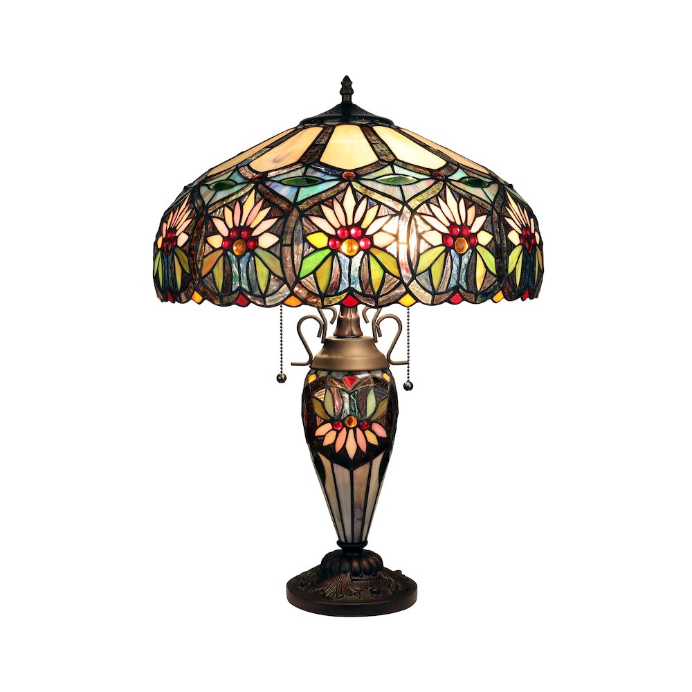 Sunny Tiffany-Style 3-Light Floral Double Lit Table Lamp 18'' Shade - CHLOE Lighting