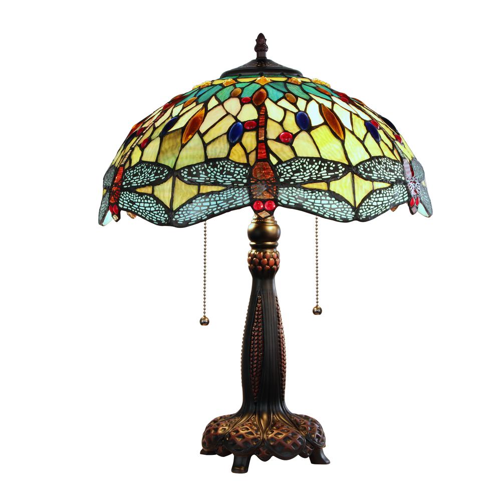 CHLOE Lighting EMPRESS Dragonfly Tiffany-style Dark Bronze 2 Light Table Lamp 16'' Wide