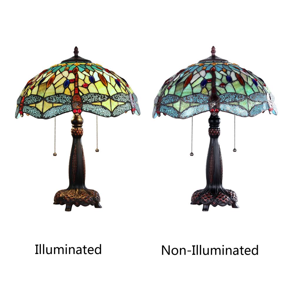 CHLOE Lighting EMPRESS Dragonfly Tiffany-style Dark Bronze 2 Light Table Lamp 16'' Wide