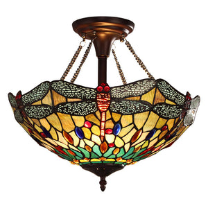 CHLOE Lighting EMPRESS Tiffany-style Dark Bronze 2 Light Semi-Flush 16'' Wide