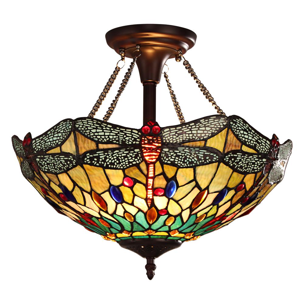 CHLOE Lighting EMPRESS Tiffany-style Dark Bronze 2 Light Semi-Flush 16'' Wide