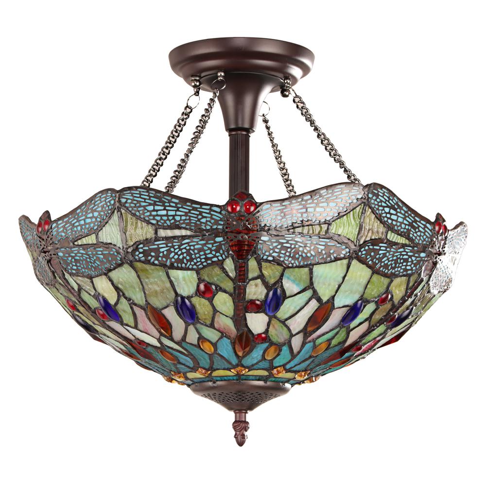 CHLOE Lighting EMPRESS Tiffany-style Dark Bronze 2 Light Semi-Flush 16'' Wide