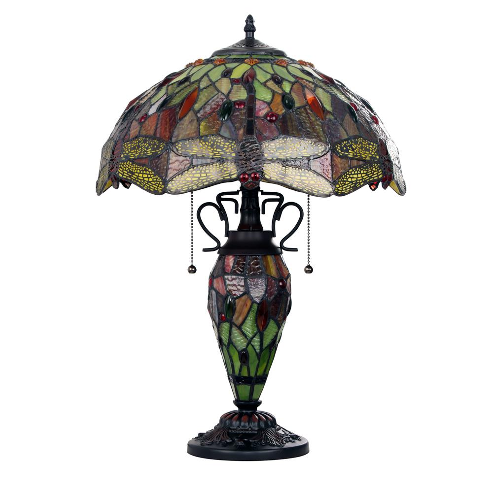 CHLOE Lighting EMPRESS Tiffany-style Dark Bronze 3 Light Double Lit Table Lamp 16'' Shade