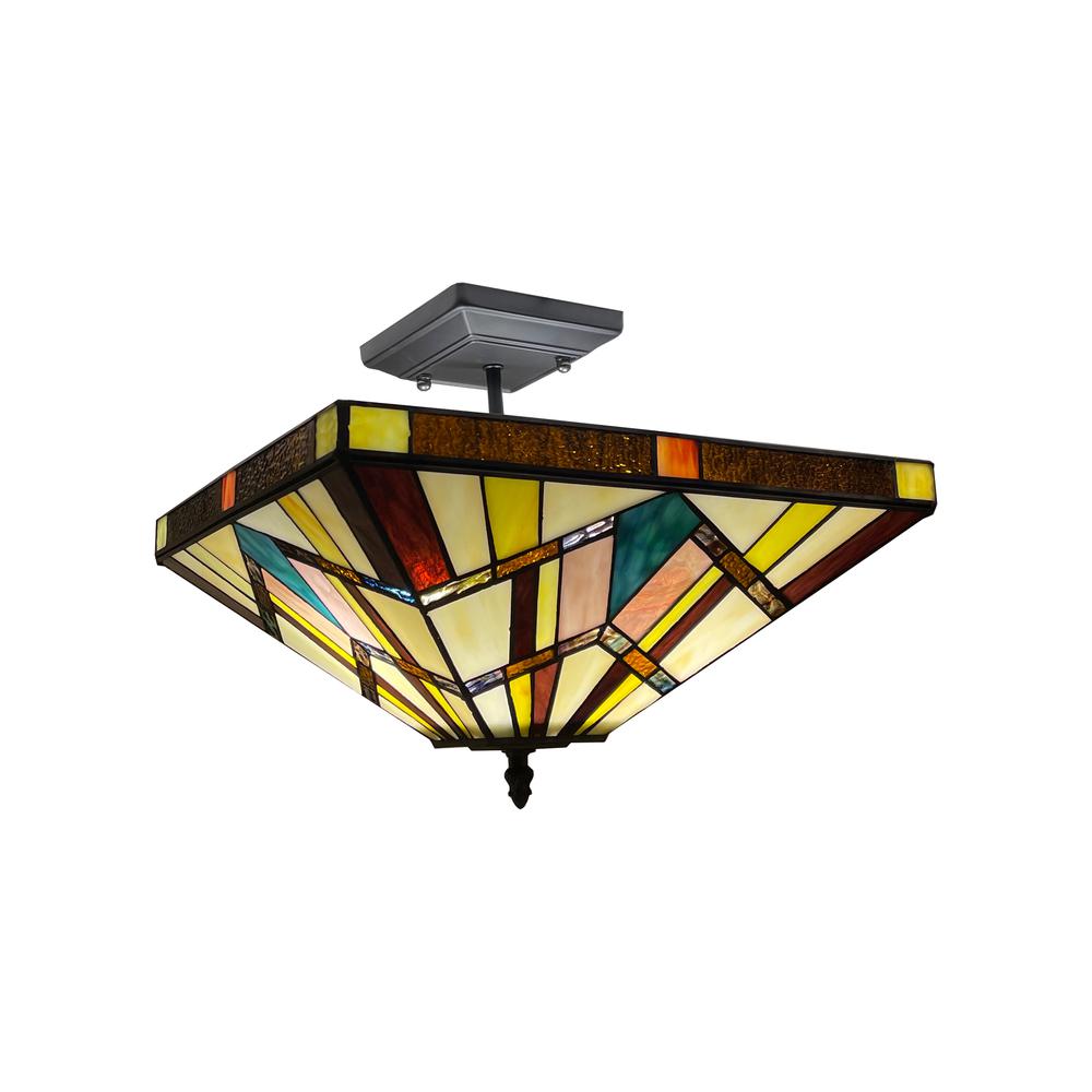 CHLOE Lighting VINCENT Mission Tiffany-style Blackish Bronze 2 Light Semi-Flush 14'' Wide