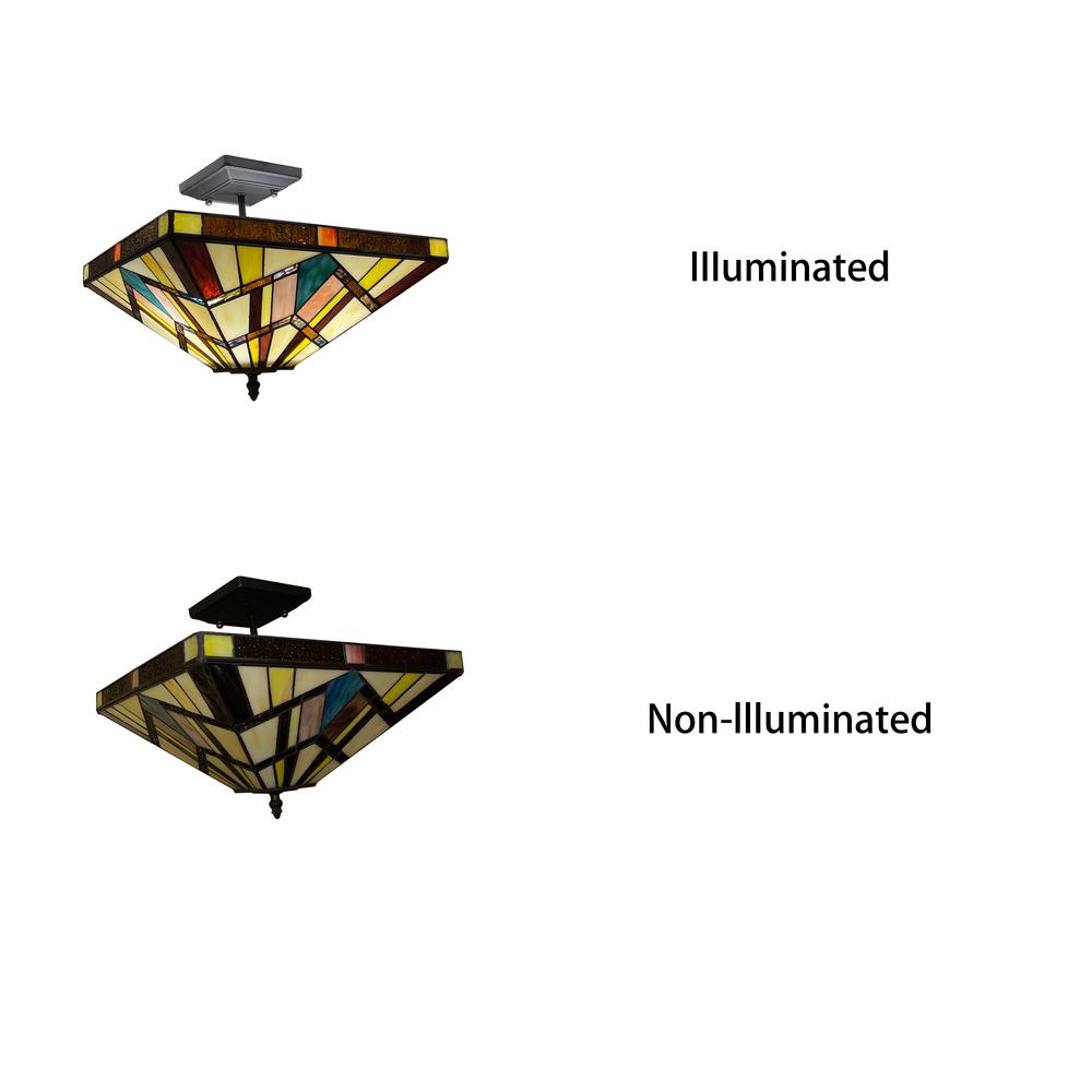 CHLOE Lighting VINCENT Mission Tiffany-style Blackish Bronze 2 Light Semi-Flush 14'' Wide