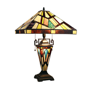 CHLOE Lighting VINCENT Tiffany-Style Blackish Bronze 3-Light Mission Double-Lit Table Lamp 16'' Shade