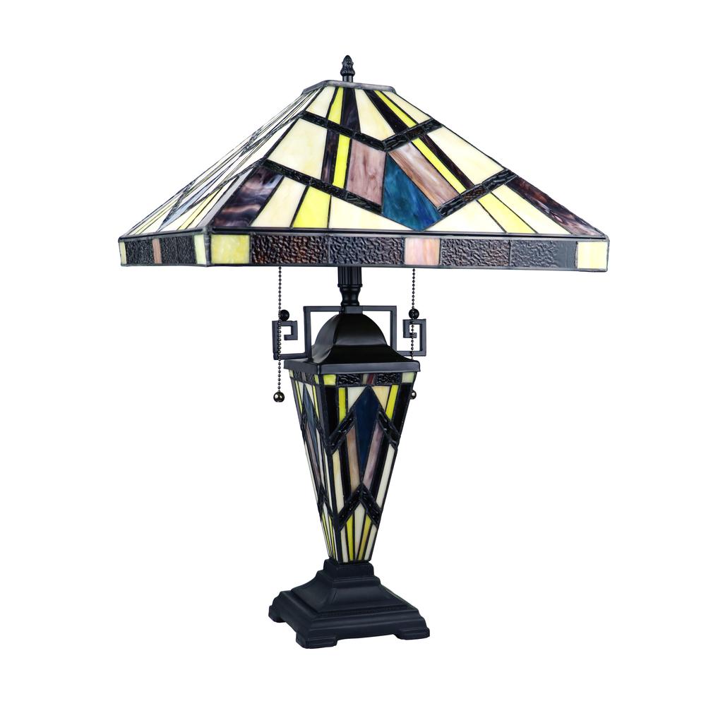 CHLOE Lighting VINCENT Tiffany-Style Blackish Bronze 3-Light Mission Double-Lit Table Lamp 16'' Shade