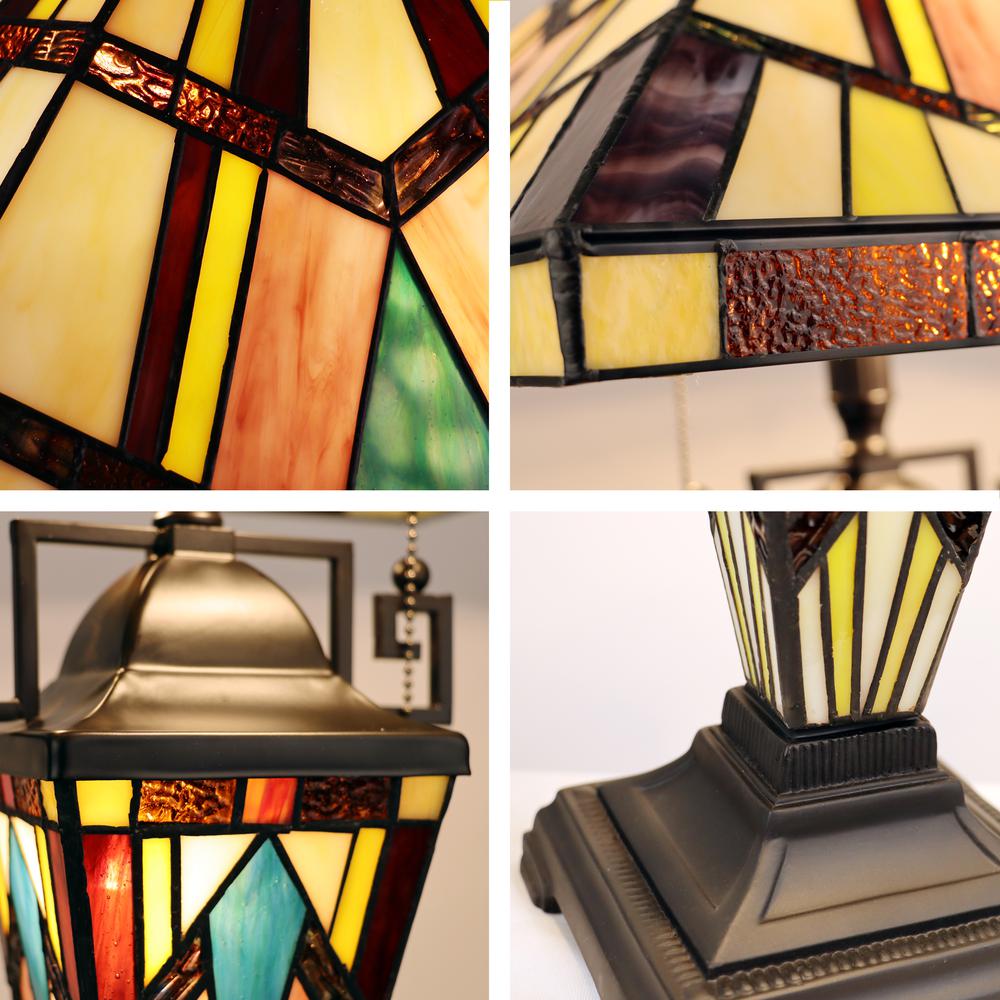 CHLOE Lighting VINCENT Tiffany-Style Blackish Bronze 3-Light Mission Double-Lit Table Lamp 16'' Shade