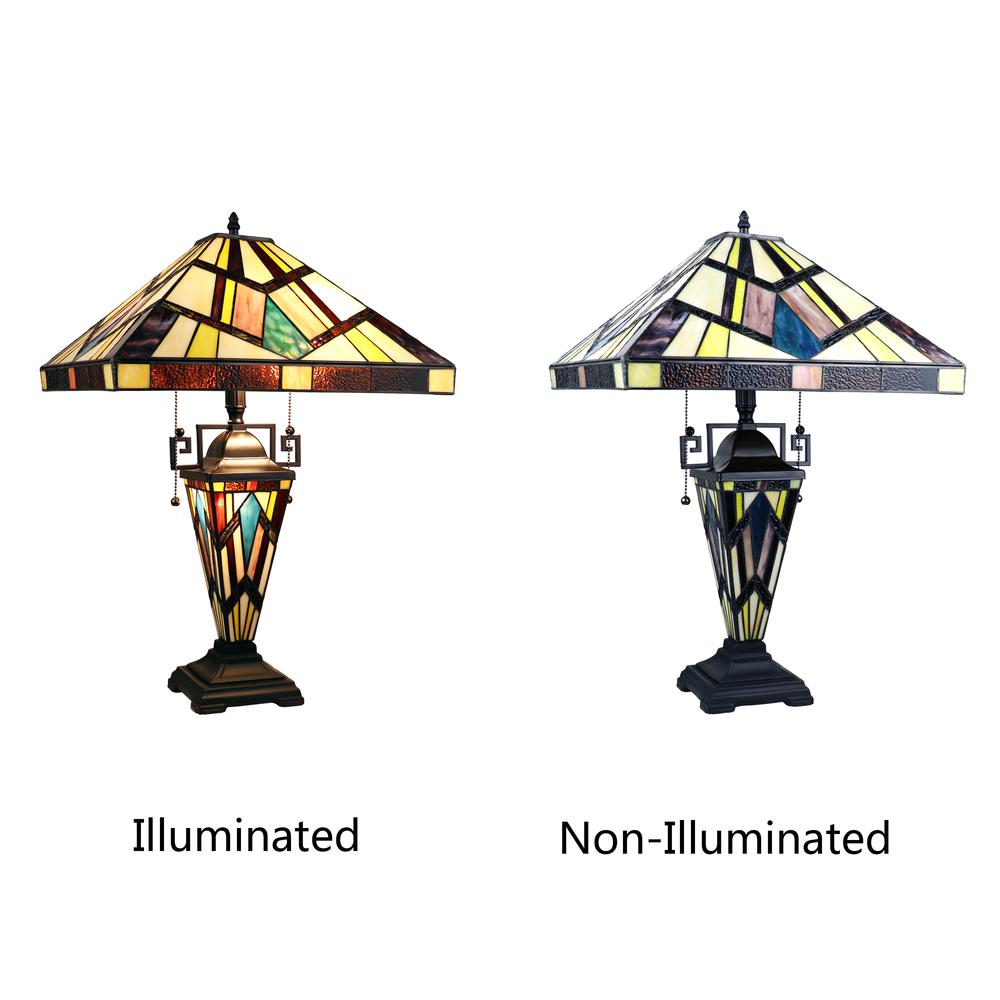 CHLOE Lighting VINCENT Tiffany-Style Blackish Bronze 3-Light Mission Double-Lit Table Lamp 16'' Shade