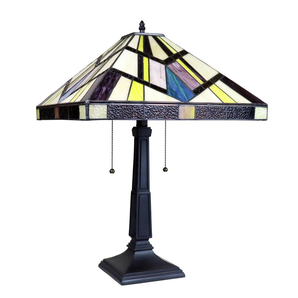 CHLOE Lighting VINCENT Tiffany-Style Blackish Bronze 2-Light Mission Table Lamp 16'' Shade