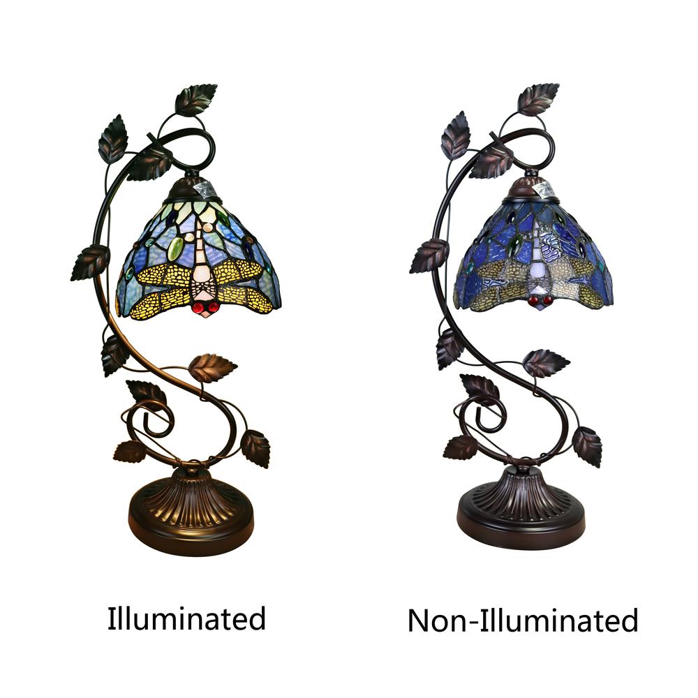 CHLOE Lighting SUNNIVA Dragonfly Tiffany-Style 1 Light Accent Table Lamp 8'' Wide