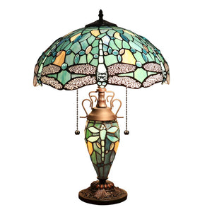 Sunniva Dragonfly Tiffany-Style 3-Light Double Lit Table Lamp 16'' Shade - CHLOE Lighting