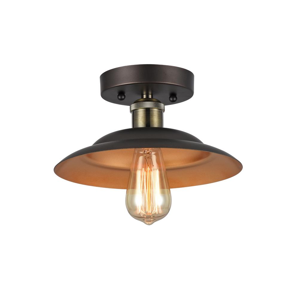 KARL Industrial-style 1 Light Rubbed Bronze Semi-flush Ceiling Fixture 10'' Shade - CHLOE Lighting
