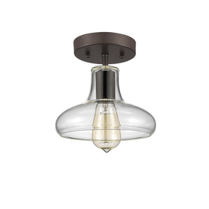 DICKENS Industrial-style 1 Light Rubbed Bronze Semi-flush Ceiling Fixture 8'' Shade - CHLOE Lighting