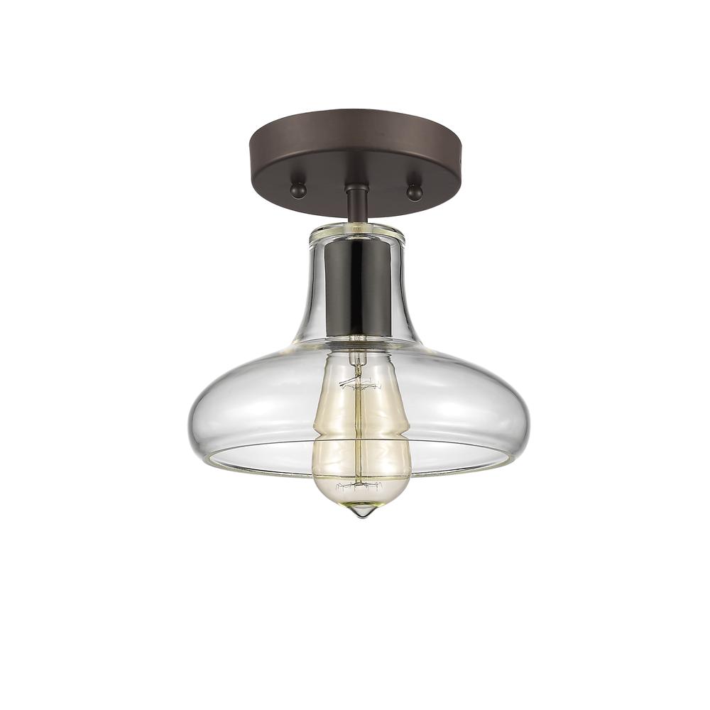 DICKENS Industrial-style 1 Light Rubbed Bronze Semi-flush Ceiling Fixture 8'' Shade - CHLOE Lighting