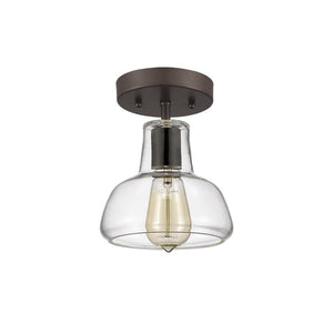 DICKENS Industrial-style 1 Light Rubbed Bronze Semi-flush Ceiling Fixture 7'' Shade - CHLOE Lighting