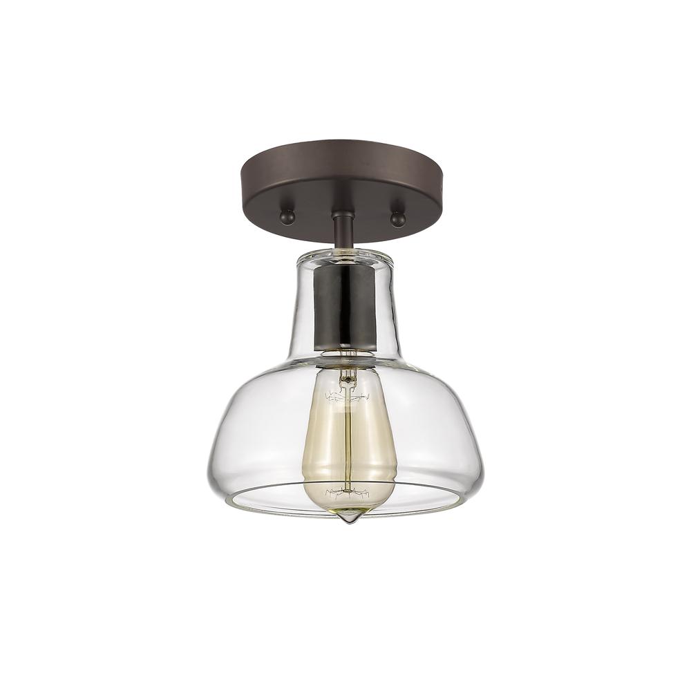 DICKENS Industrial-style 1 Light Rubbed Bronze Semi-flush Ceiling Fixture 7'' Shade - CHLOE Lighting