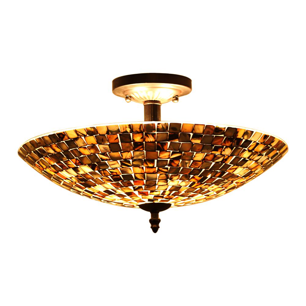 CHLOE Lighting CROWN Mosaic-Style 2 Light Semi-Flush Ceiling Fixture 16'' Wide