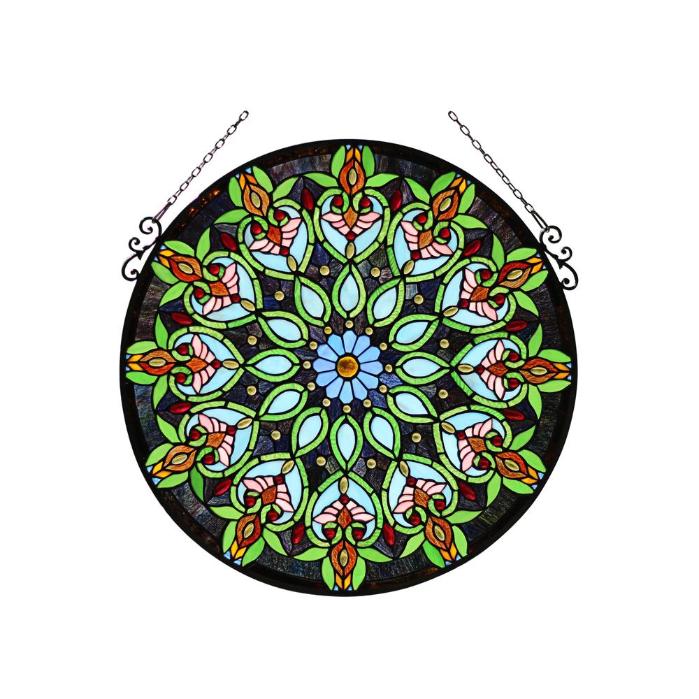 CHLOE Lighting ARABELLA Tiffany-Style Victorian Stained Glass Window Panel, 26'' Width