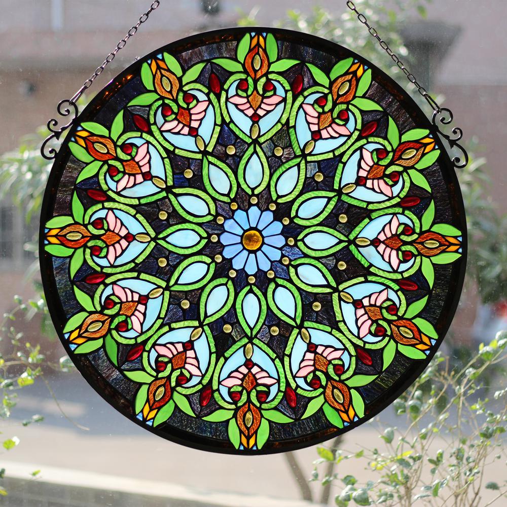 CHLOE Lighting ARABELLA Tiffany-Style Victorian Stained Glass Window Panel, 26'' Width