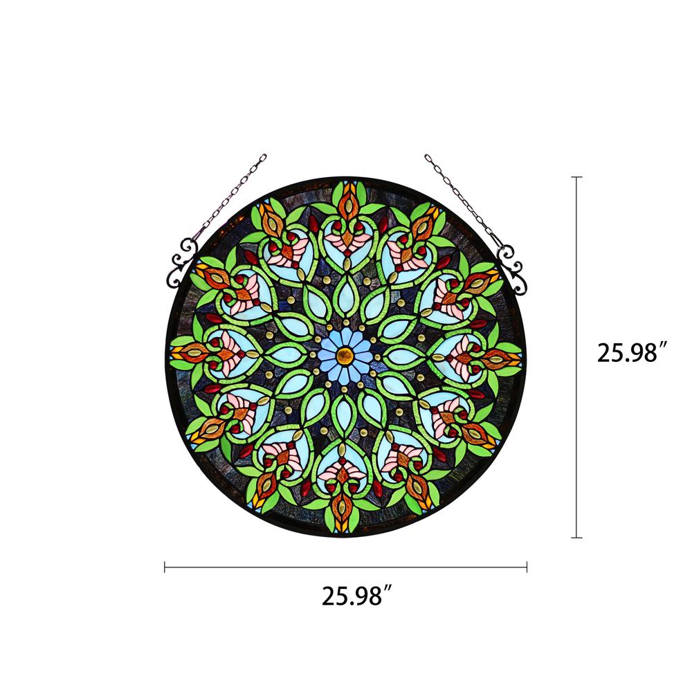 CHLOE Lighting ARABELLA Tiffany-Style Victorian Stained Glass Window Panel, 26'' Width