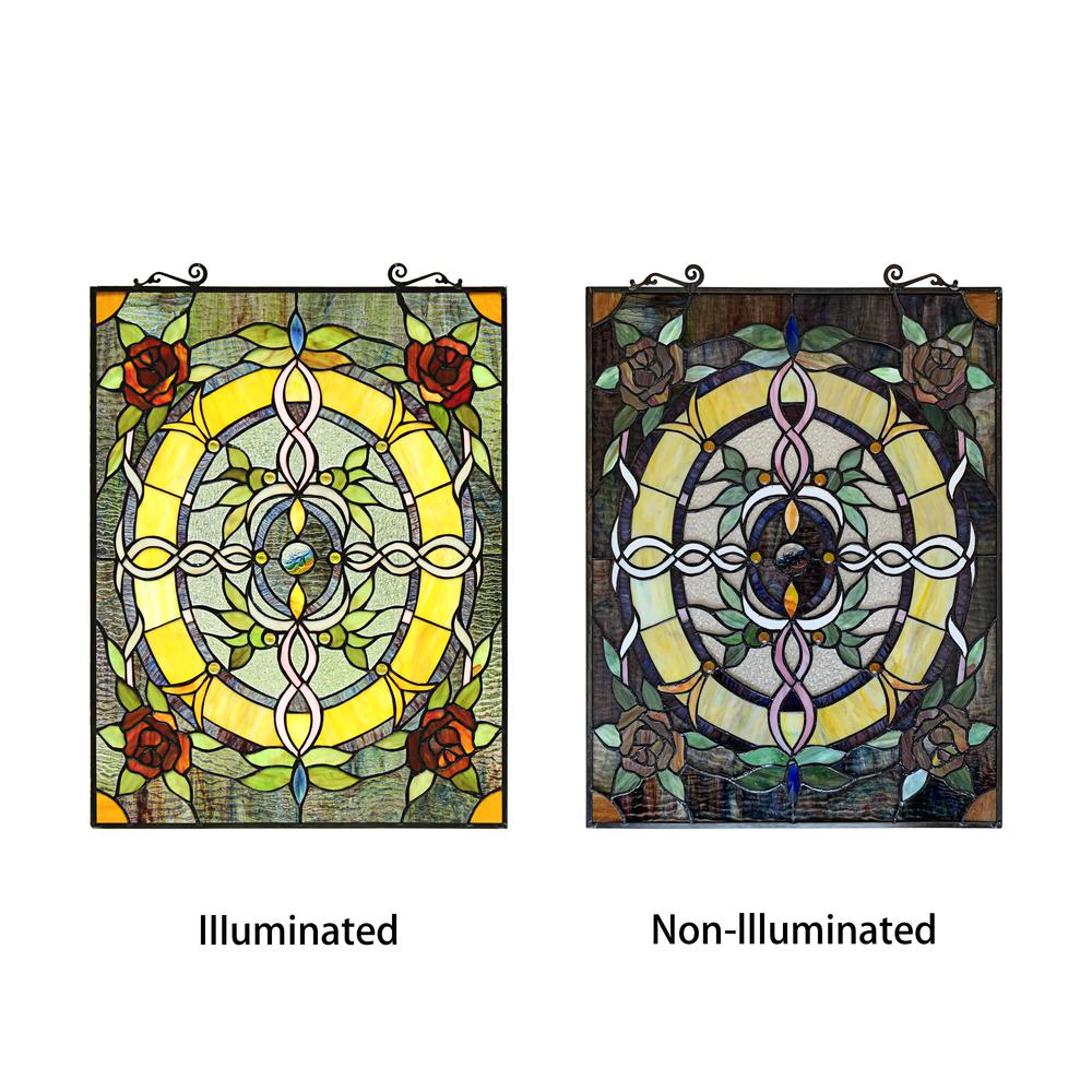 CHLOE Lighting BONICA Tiffany-Style Floral Stained Glass Window Panel 24'' Height