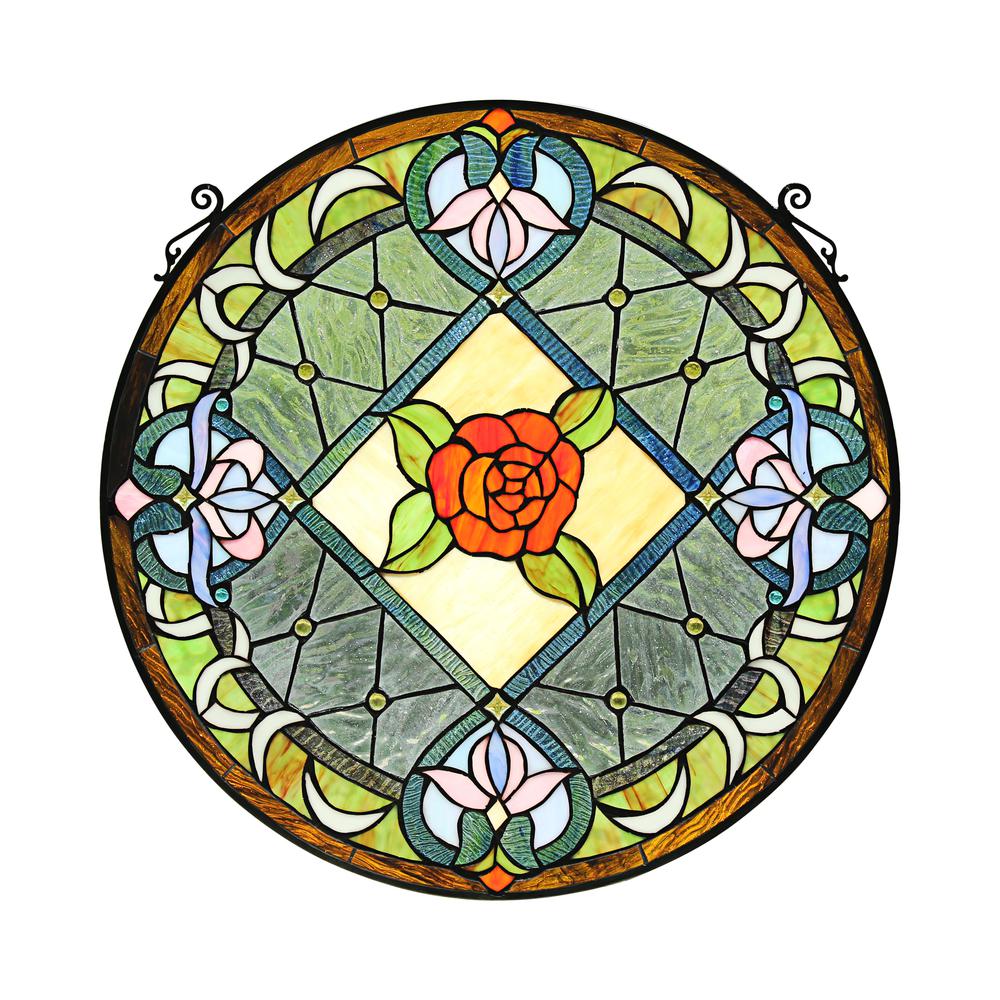 CHLOE Lighting ENCHANTED Tiffany-Style Floral Stained Glass Window Panel 25'' Height