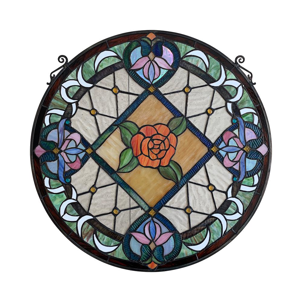 CHLOE Lighting ENCHANTED Tiffany-Style Floral Stained Glass Window Panel 25'' Height