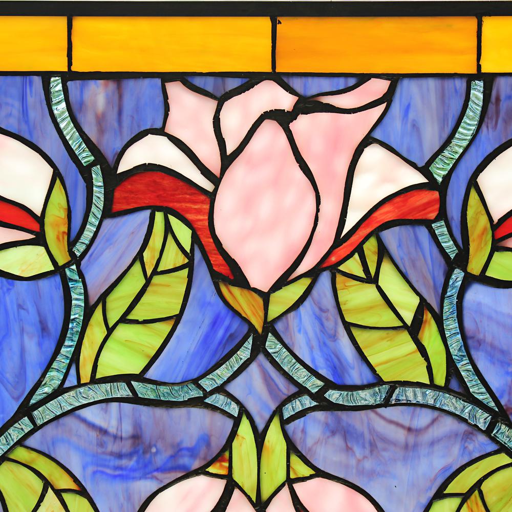 CHLOE Lighting ORIENTAL Tiffany-Style Floral Stained Glass Window Panel 34'' Wide