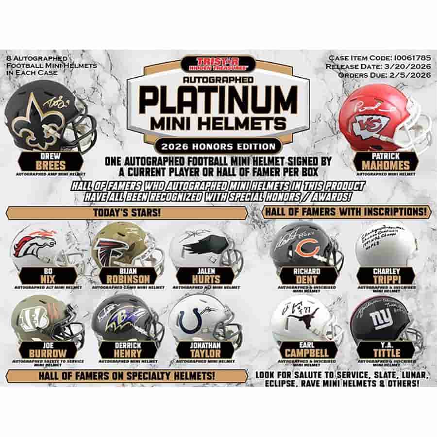 Tri-Star Productions Inc -  Hidden Treasures - 2026 Tristar Ht Auto Fb Mini Helmets Platinum Honors Edition Pre-Order