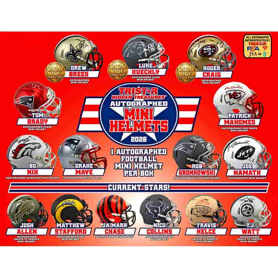 Tri-Star Productions Inc -  Hidden Treasures - 2026 Tristar Hiddent Treasures Autographed Football Mini Helmets Pre-Order