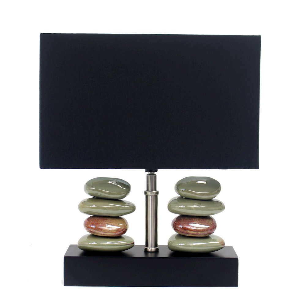 Rectangular Dual Stacked Stone Ceramic Table Lamp with Black Shade - Elegant Designs