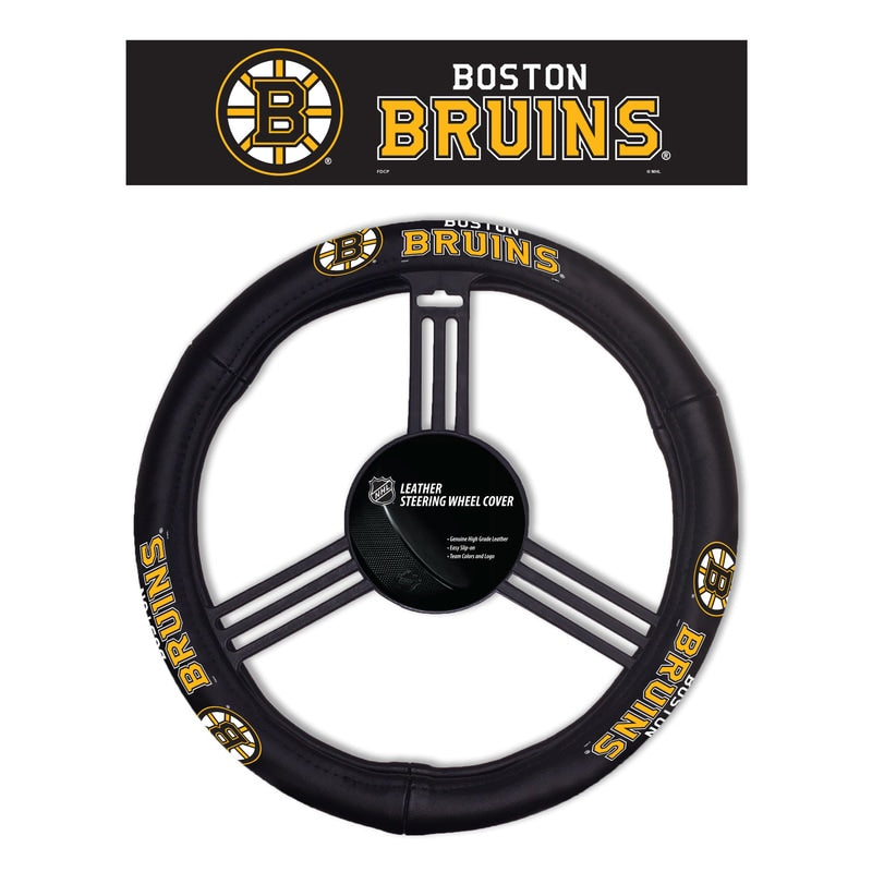 Boston Bruins Steering Wheel Cover Leather -