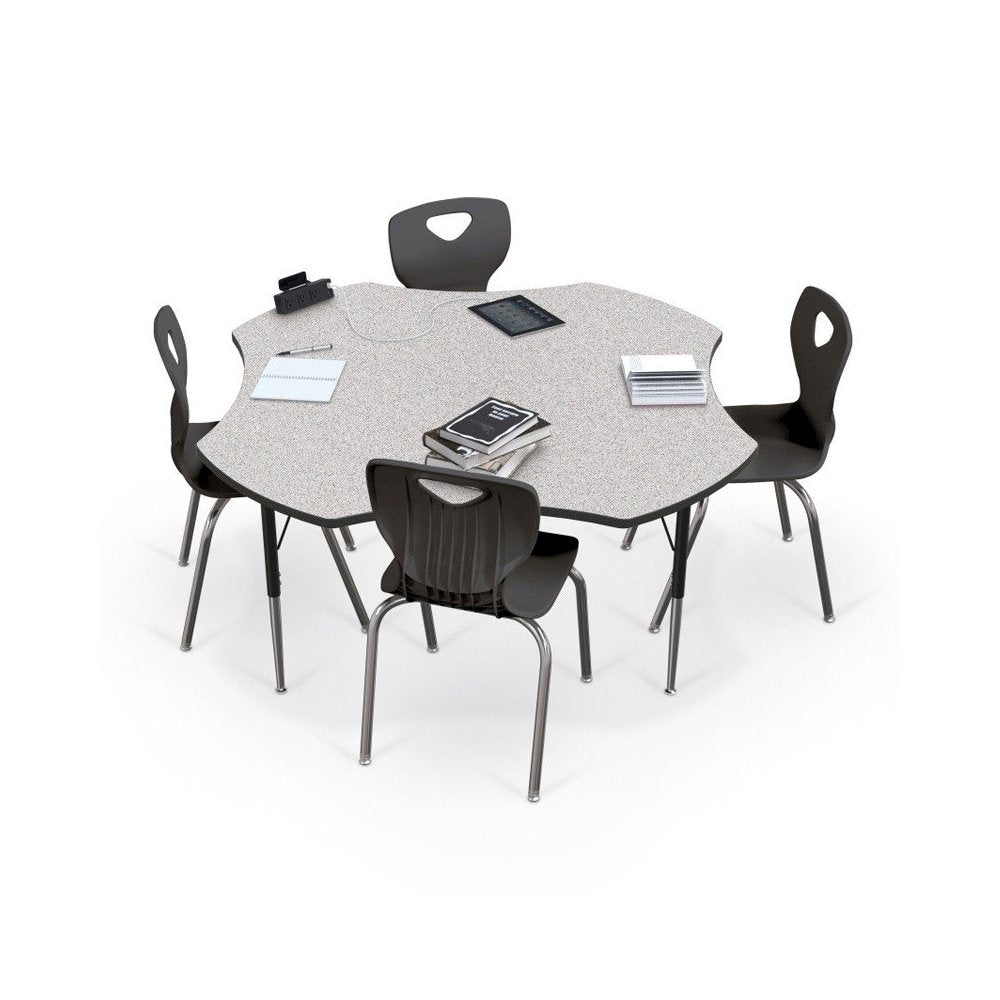 Activity Table - 48'' Clover - Gray Nebula Top Surface - Black Edgeband - BALT