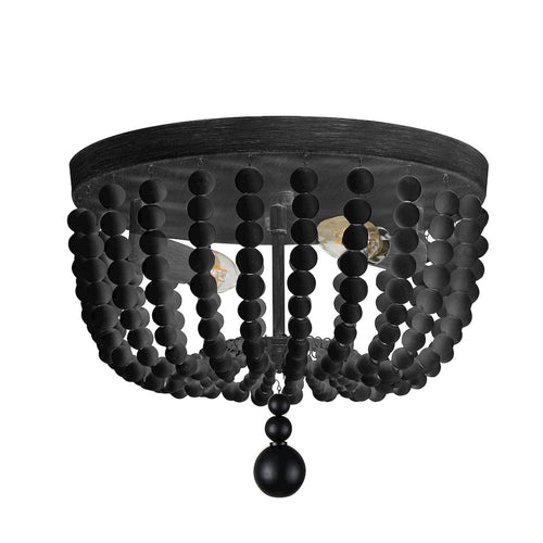 2 Light Matte Black Beaded Flush Mount - Dainolite