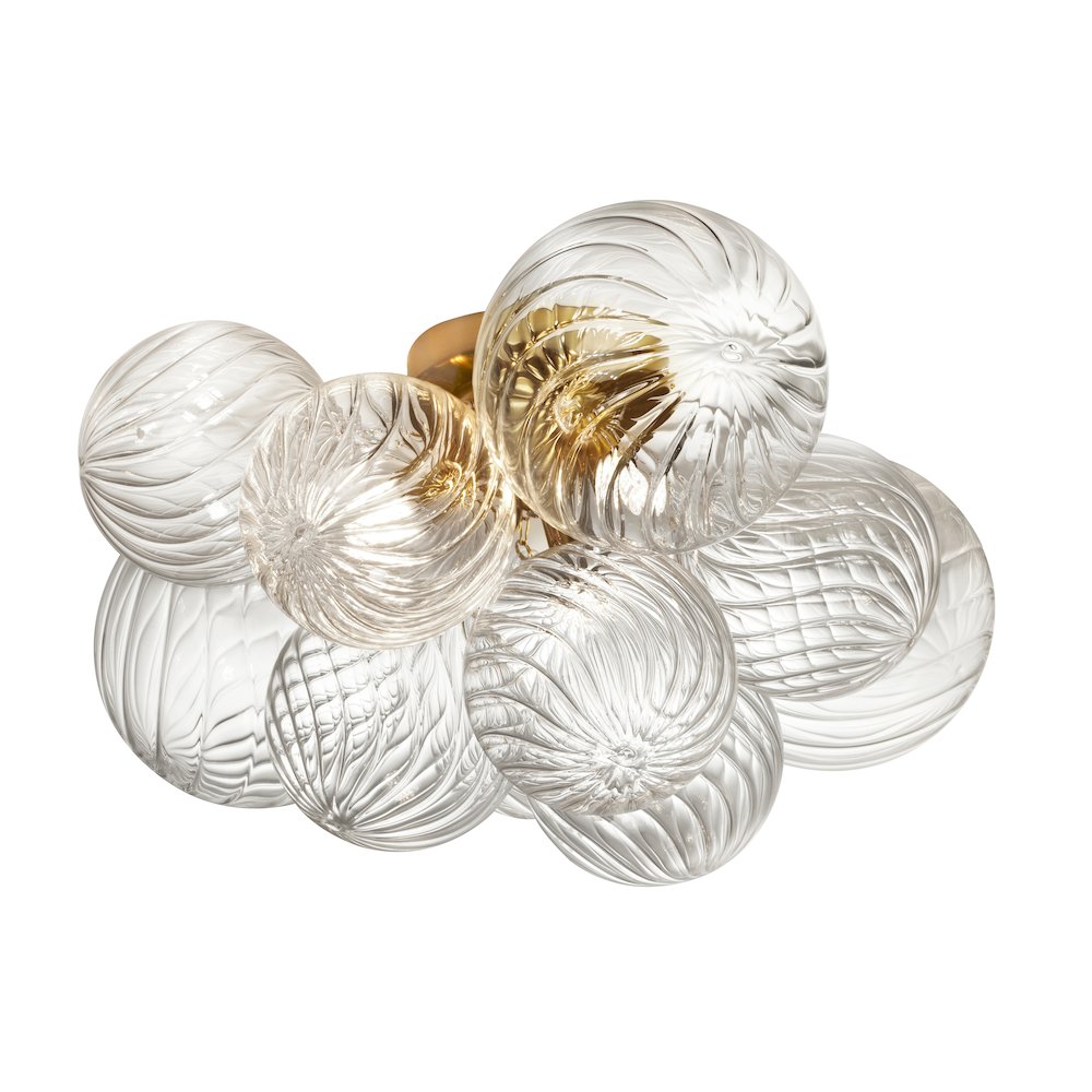 3 Light Flush Mount, Aged Brass w/ Clear Spiral Glass - Dainolite