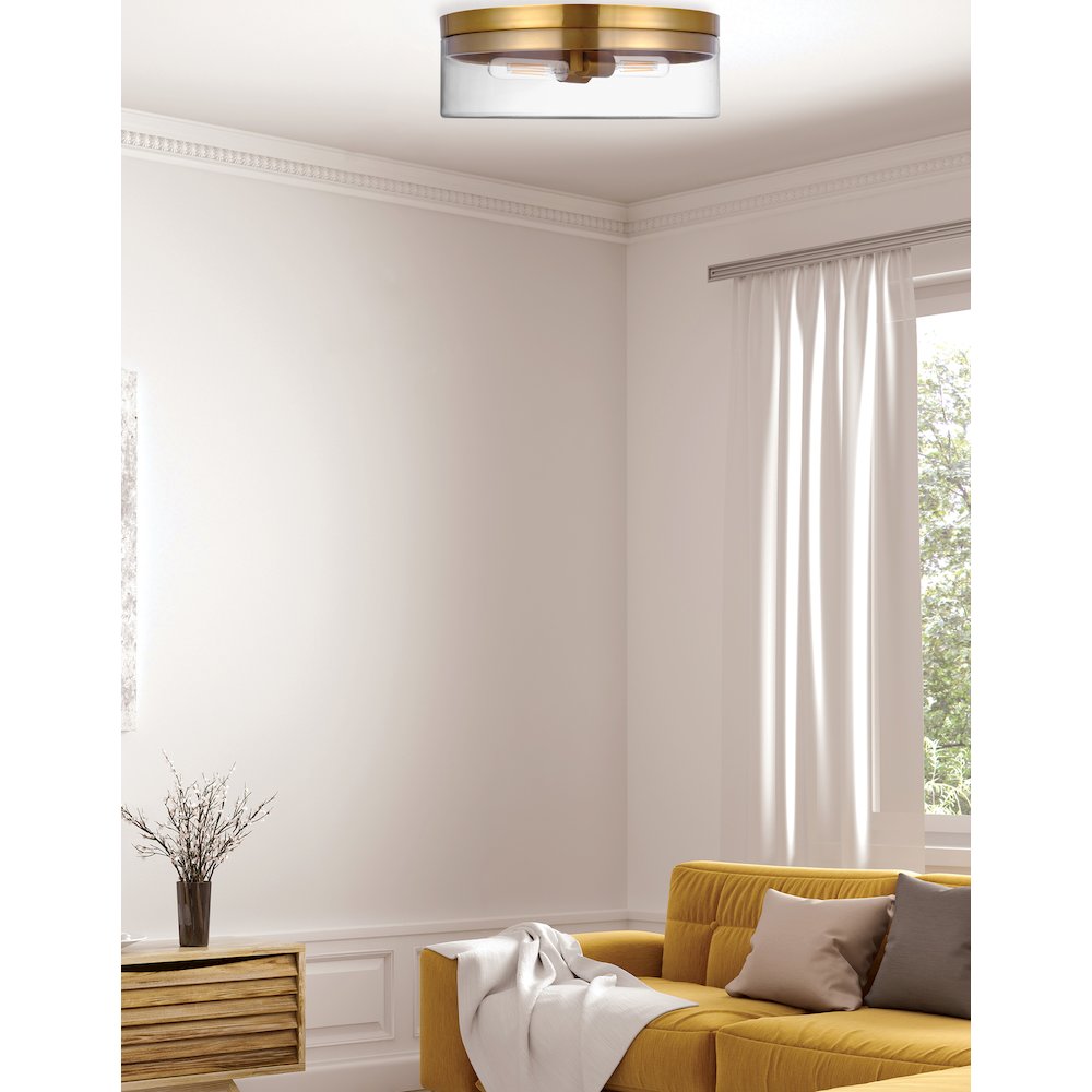 2 Light Incandescent Flush Mount Aged Brass with Clear Glass - Dainolite