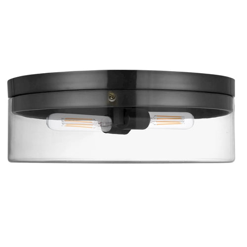 2 Light Incandescent Flush Mount Matte Black with Clear Glass - Dainolite