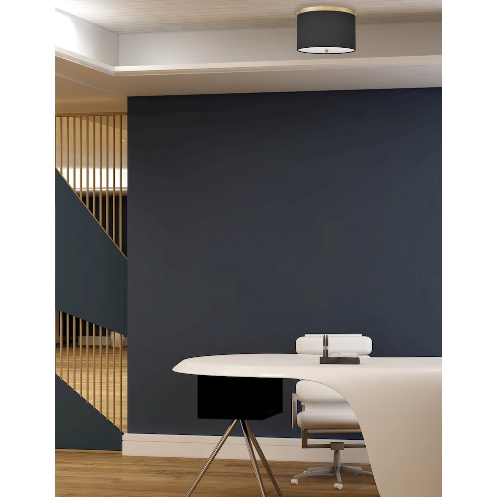 2 Light Flush Mount Aged Brass with Black Shade - Dainolite