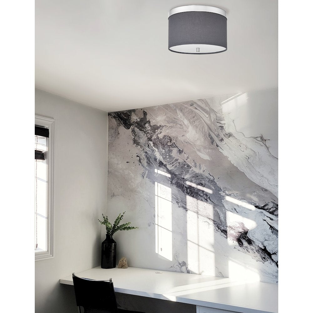2 Light Flush Mount Polished Chrome with Grey Shade - Dainolite