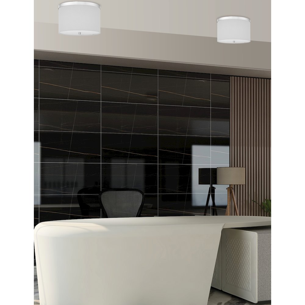 2 Light Flush Mount Polished Chrome with White Shade - Dainolite
