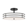 2 Light Semi-Flush in Matte Black w/ White Fabric Shade - Dainolite