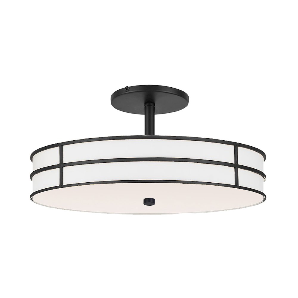 2 Light Semi-Flush in Matte Black w/ White Fabric Shade - Dainolite