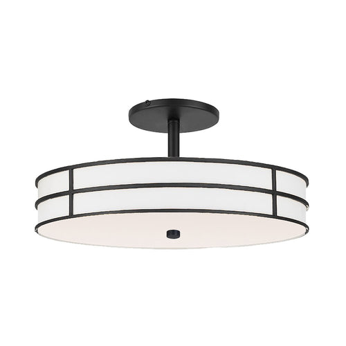 2 Light Semi-Flush in Matte Black w/ White Fabric Shade - Dainolite