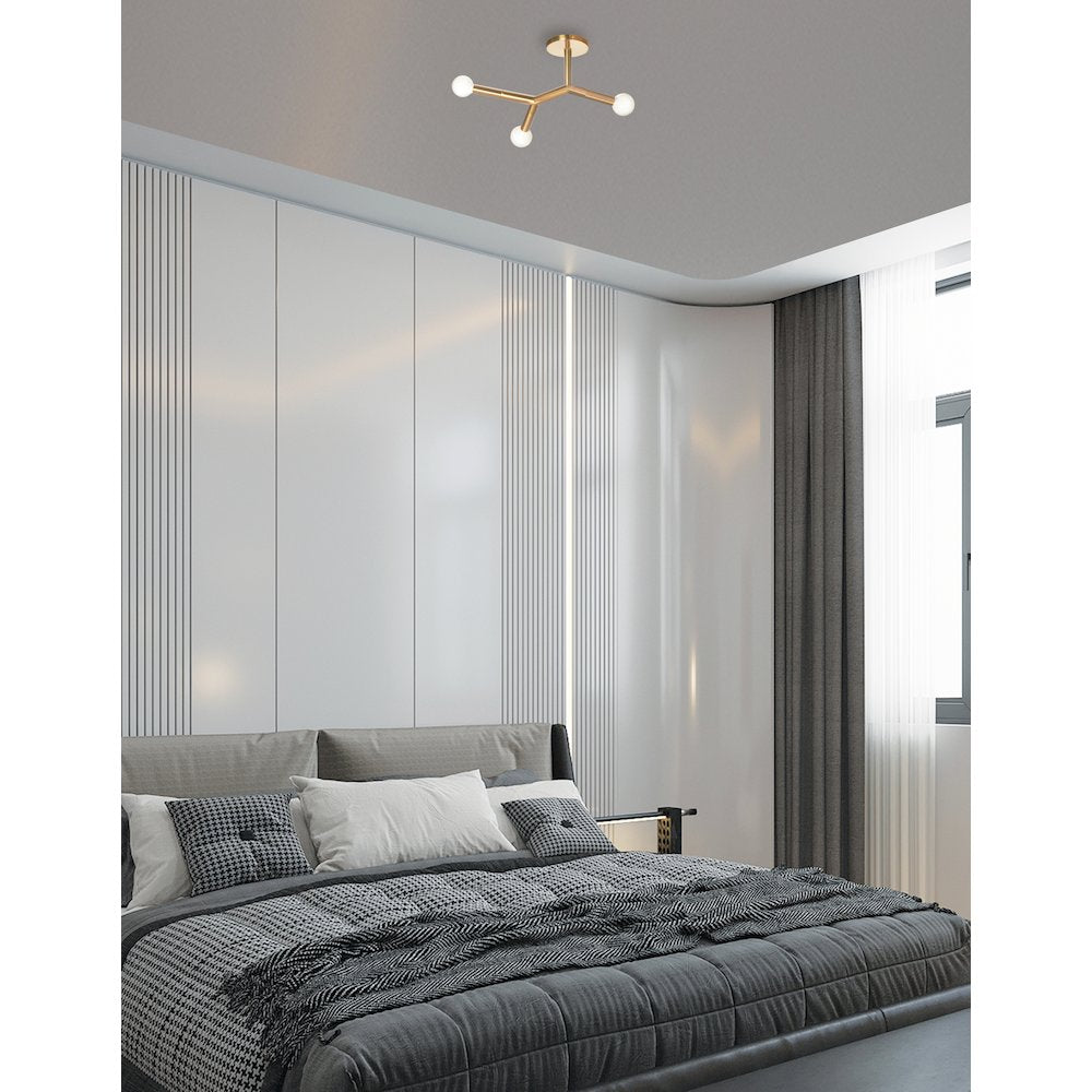 3 Light Semi-Flush in Aged Brass - Dainolite